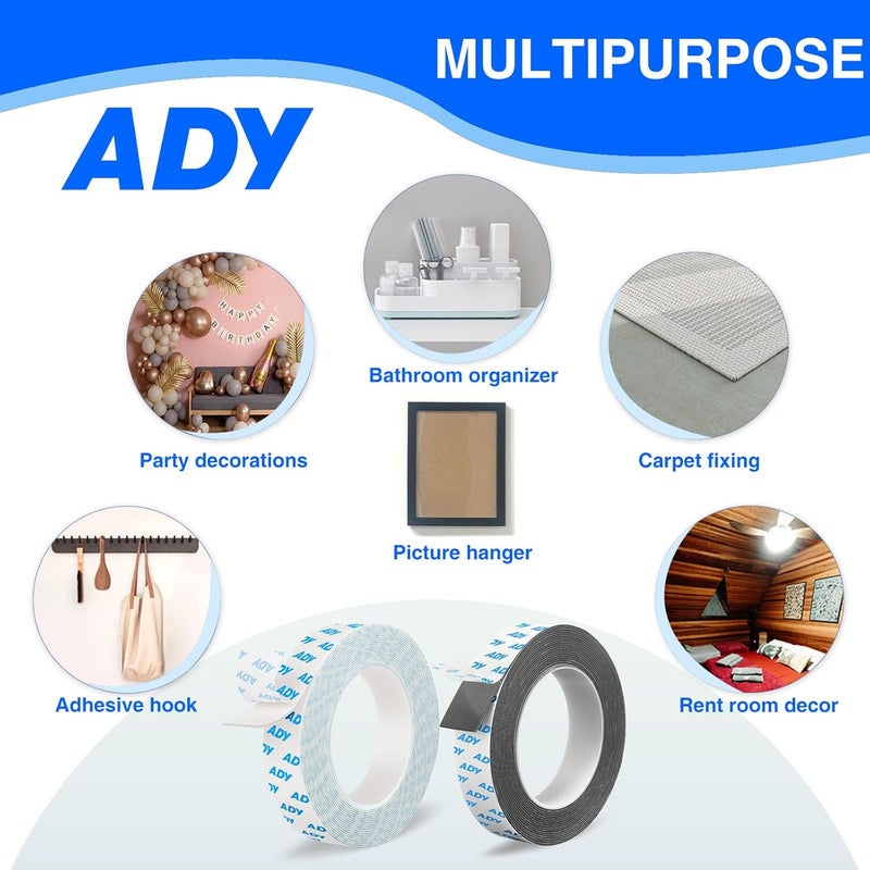 ADY Removable Double Sided Foam Tape Heavy Duty 1in x 20ft,Adhesive Foam Tape for Walls,Damage Free Picture Hanging Adhesive Strips for Office Rent Room, Poster Mounting Tape - Image 5
